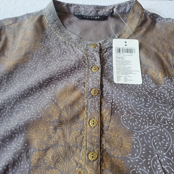 Melange Ladies Kurta Grey & Gold Midi Sz. M Dress w Pockets & Tassel Embroidered - Picture 10 of 13